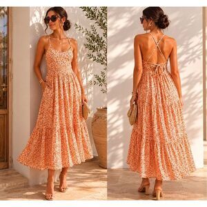 NWOT XIRENA Owynn Marigold Cotton Silk Blend Floral Midi Dress Coastal Boho Luxe